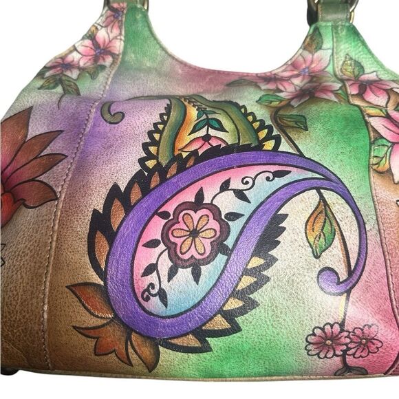 Anuschka Hand Painted Jaipur Paisley Triple Compartment Satchel - Picture 7 of 16